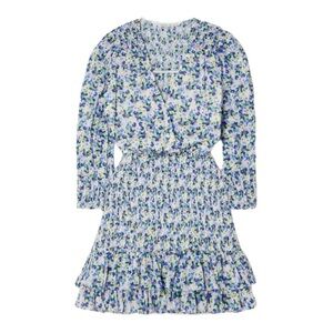 NWT Veronica Beard Darrah Smocked Mini Dress in Cobalt Multi Floral Size 20